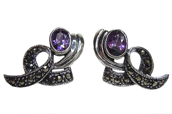 Amethyst Art Nouveau bow earrings m. marcasite