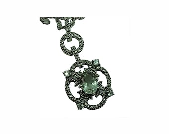 925 Zilveren Art Nouveau hanglamp met lichtgroene amethist aan ketting