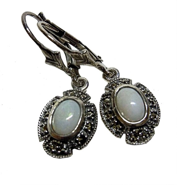 Opal Art Nouveau Hanging Earrings with Maremasites - image 1