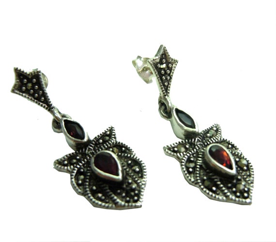 Garnet Art Nouveau earrings with marcasite