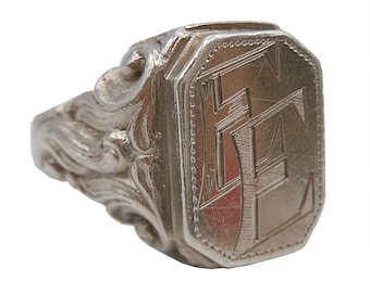 Massief 835 Zilveren Zegel Ring Monogram E.E.   Vakmanschap rond 1925 RG64