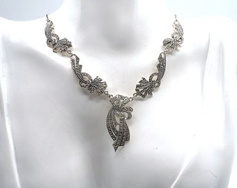 Aufwendiges 925 Silber Jugendstil Collier mit handgefaßten Markasiten