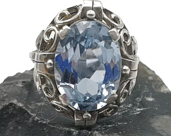 830 Silber Jugendstil Blautopas Ring Pforzheim um 1910 RG 55