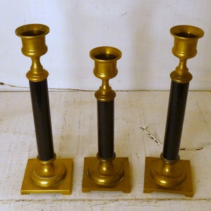 Vintage set of 3 brass and metal candlesticks- candle holder trio