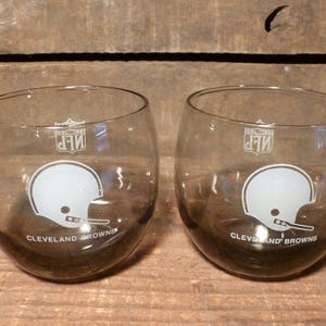 Vintage Cleveland Browns NFL stemless roly poly glasses- pair