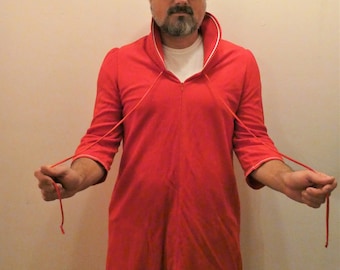 Pijama vintage de terciopelo rojo para adulto, bata y bata de casa.