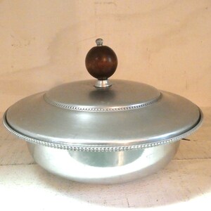 Vintage B. W. Buenilum hand wrought aluminum bowl with lid wood knob