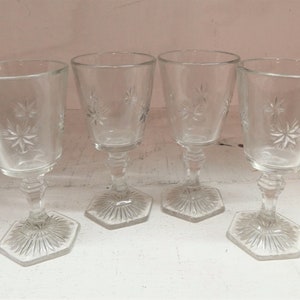 Vintage liquor glasses - cordial stemware with embossed starburst design- set of 4