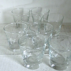 Mid-century Libbey glassware- set of 4 tumblers with gray cut etched glass squares