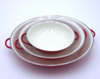 Enamel Cookware- Set of 3 bowls- Enamelware Pans-Made in Korea