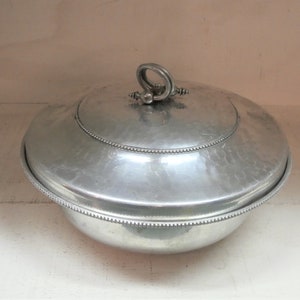 Vintage Buenilum hand wrought hammered aluminum bowl with lid