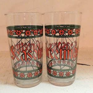 Vintage Libbey Glassware Seasons Greetings glasses- set of 2 flat tumblers