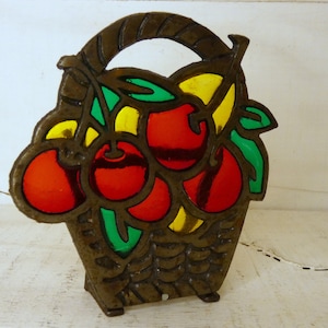 Vintage cast iron & stained glass napkin holder fruit basket