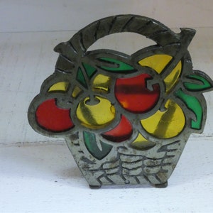 Serviettenhalter / Obstkorb aus Metallguss & Buntglas