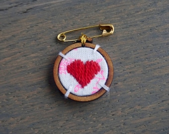 Embroidered heart brooch