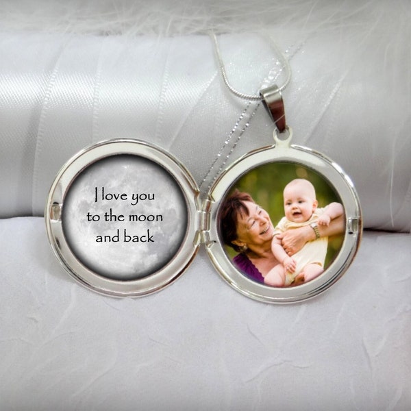 I love you to the moon and back - Silver Photo Locket Necklace