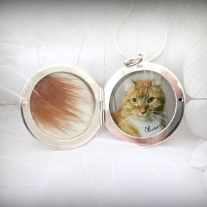 Kattenmedaillon met bontlok en fotooptie, medaillon voor heren of dames