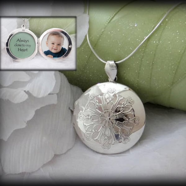 Sterling Silver Mandala Locket with Lock of Hair and Photo option, Picture Locket Locket for hair