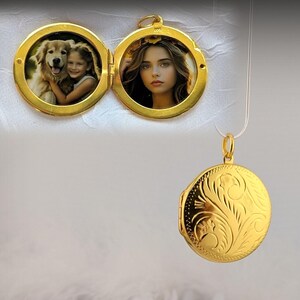 Gold Locket Engraved 1-2 photos under Glass