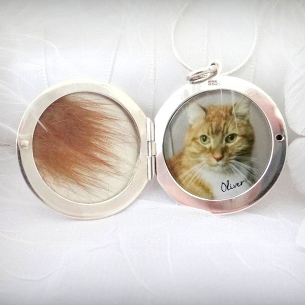 Cat and Moon Locket Necklace - 1 or 2 Photos