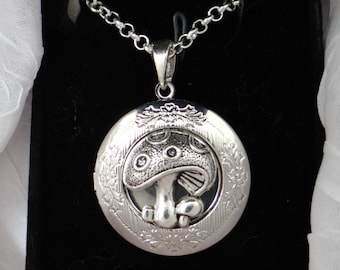 Silver Mushroom Locket holds 1-2 Photos