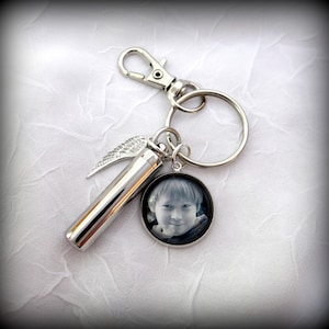 Lock of Hair or Cremation Ashes Urn Keychain with Custom Photo - Stainless Steel