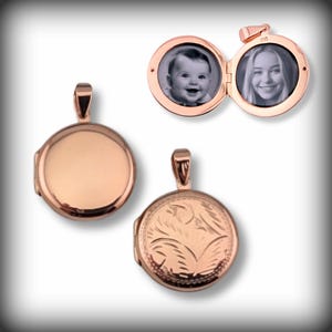 Rose Gold Locket - photos under glass inserted for you, engraved locket or plain