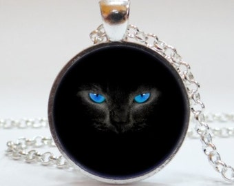 Schwarze Katze Augen Anhänger Halskette