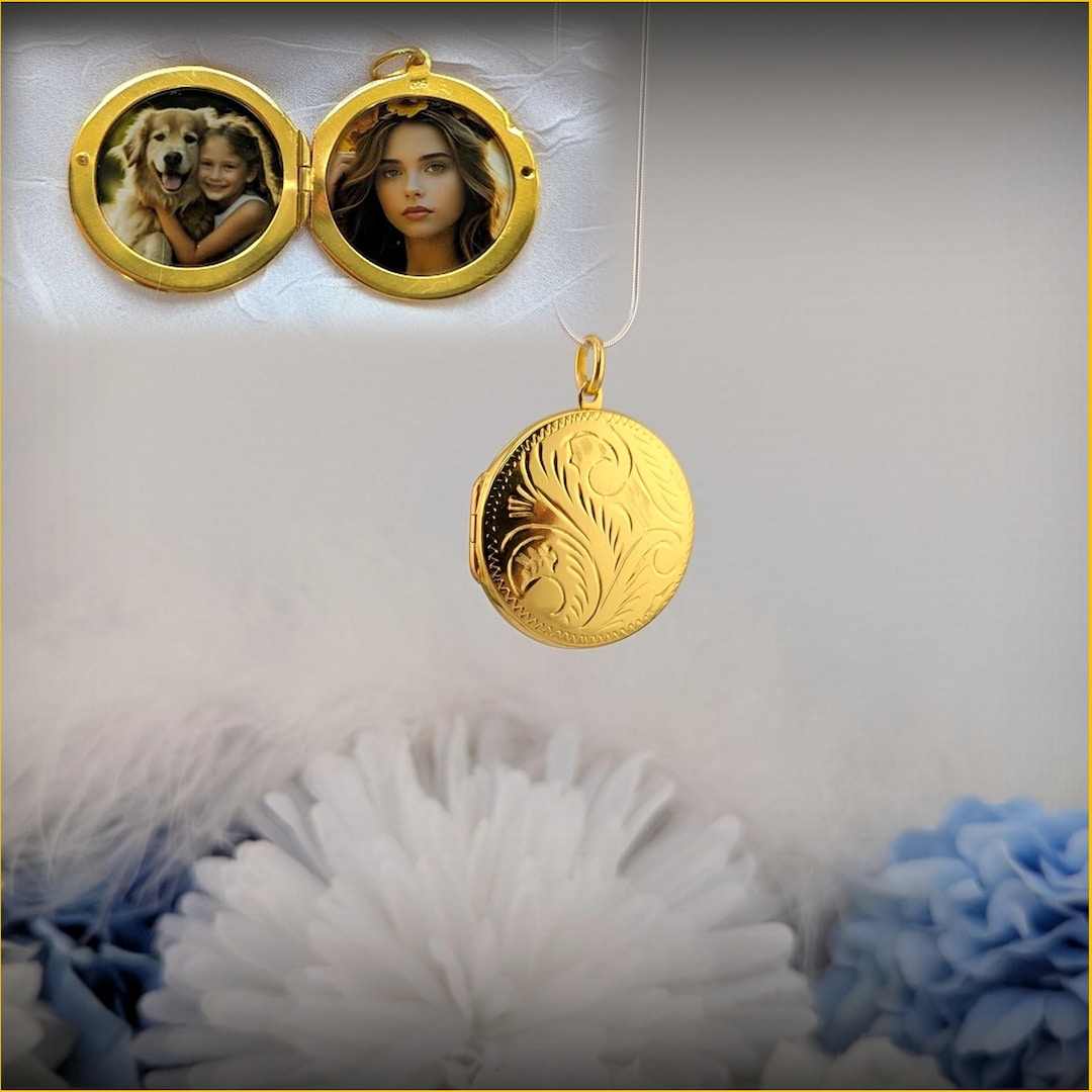 Gold Locket Engraved 1-2 Photos Under Glass - Etsy