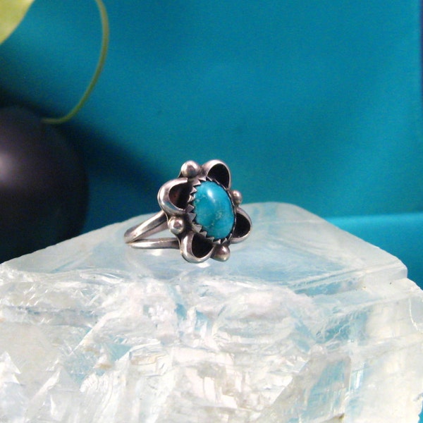 Ring Vintage Sterling Silver 925 Ring Atomic Design Southwest Turquoise Sz 8