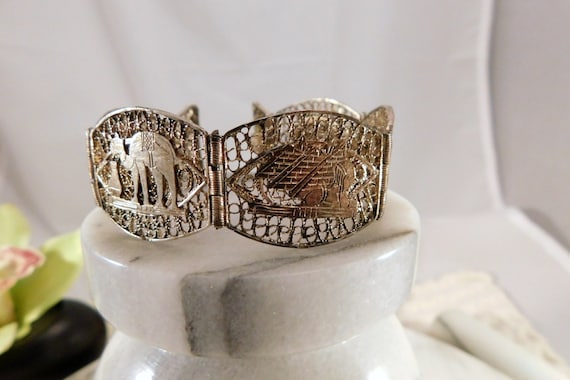 Vintage Egypt Bracelet Silver Gold Filigree Egypt… - image 5