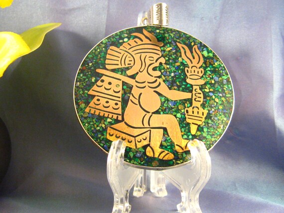 Giant Silver Pendant AVM Mexican Reversible Sterl… - image 2