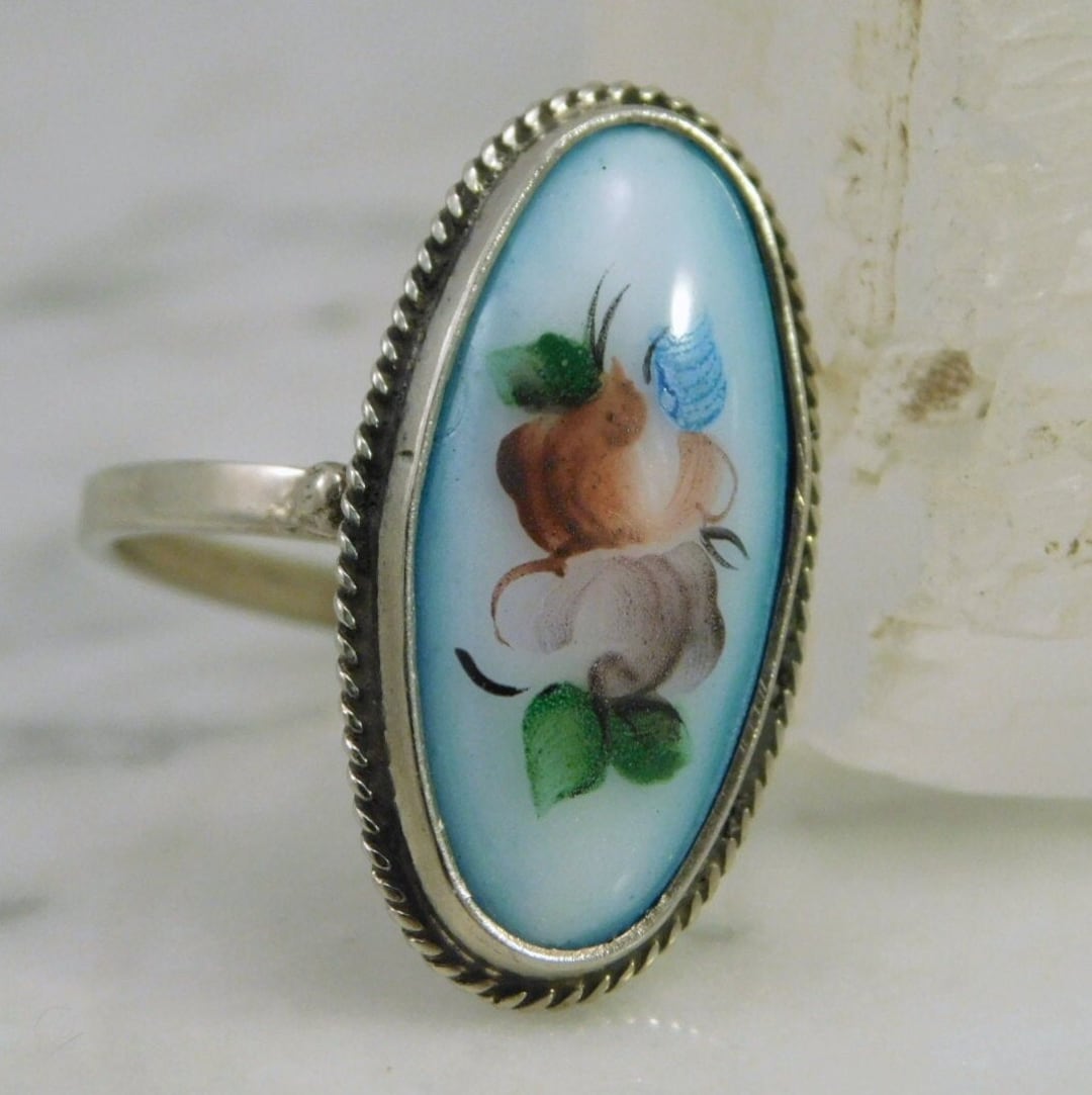 Finift Porcelain Flower Ring / Ring Size 6.5 / Russian Jewelry Etsy