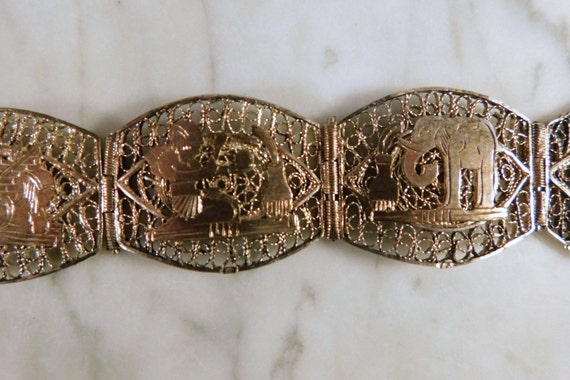 Vintage Egypt Bracelet Silver Gold Filigree Egypt… - image 4