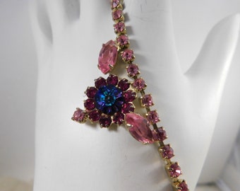 Vintage Juliana Dainty Pink Margarita Rhinestone Filigree Flower Necklace