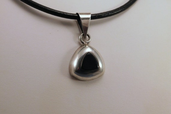 Vintage Onyx Mexico Silver 925 Pendant Triangle N… - image 4