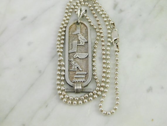 Egyptian Revival Silver Cartouche Sterling Silver… - image 1