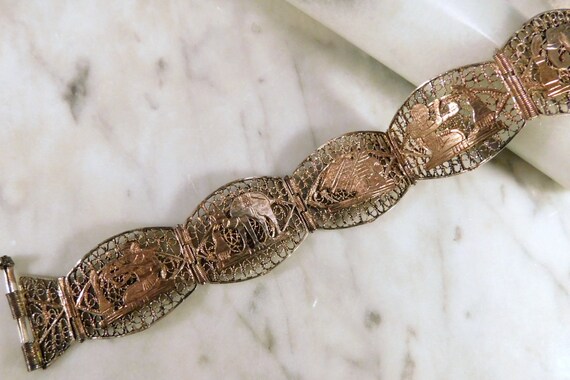 Vintage Egypt Bracelet Silver Gold Filigree Egypt… - image 7