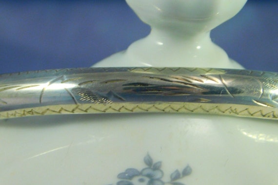 Vintage Sterling Silver Chased Bangle Graceful Et… - image 1