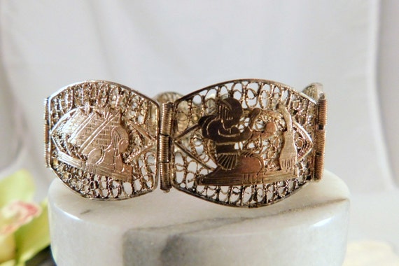 Vintage Egypt Bracelet Silver Gold Filigree Egypt… - image 2