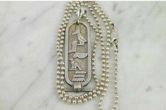 Egyptian Revival Silver Cartouche Sterling Silver… - image 2