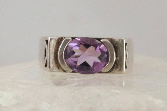 Amethyst Ring 1.2 Carats Sterling Silver 1980s Si… - image 1