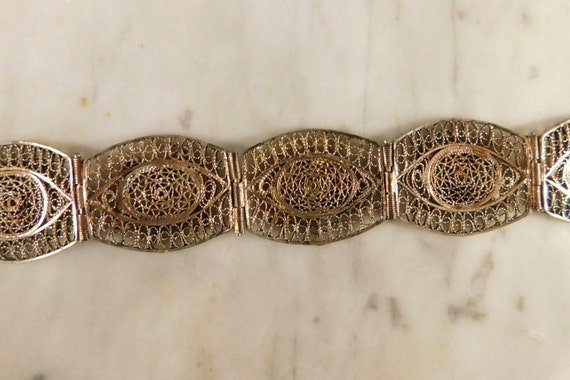 Vintage Egypt Bracelet Silver Gold Filigree Egypt… - image 10