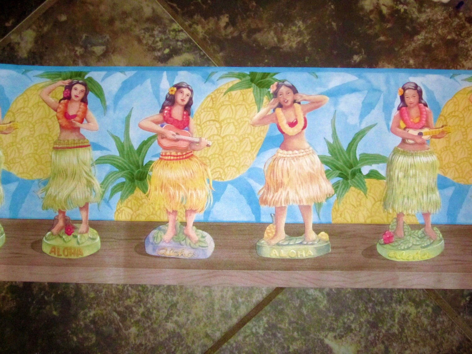 Hawaiian Hula Girls Wallpaper Border, Dancing Girl With Tropical Palms