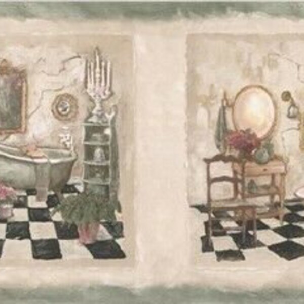 Wallpaper Border Bathroom Etsy