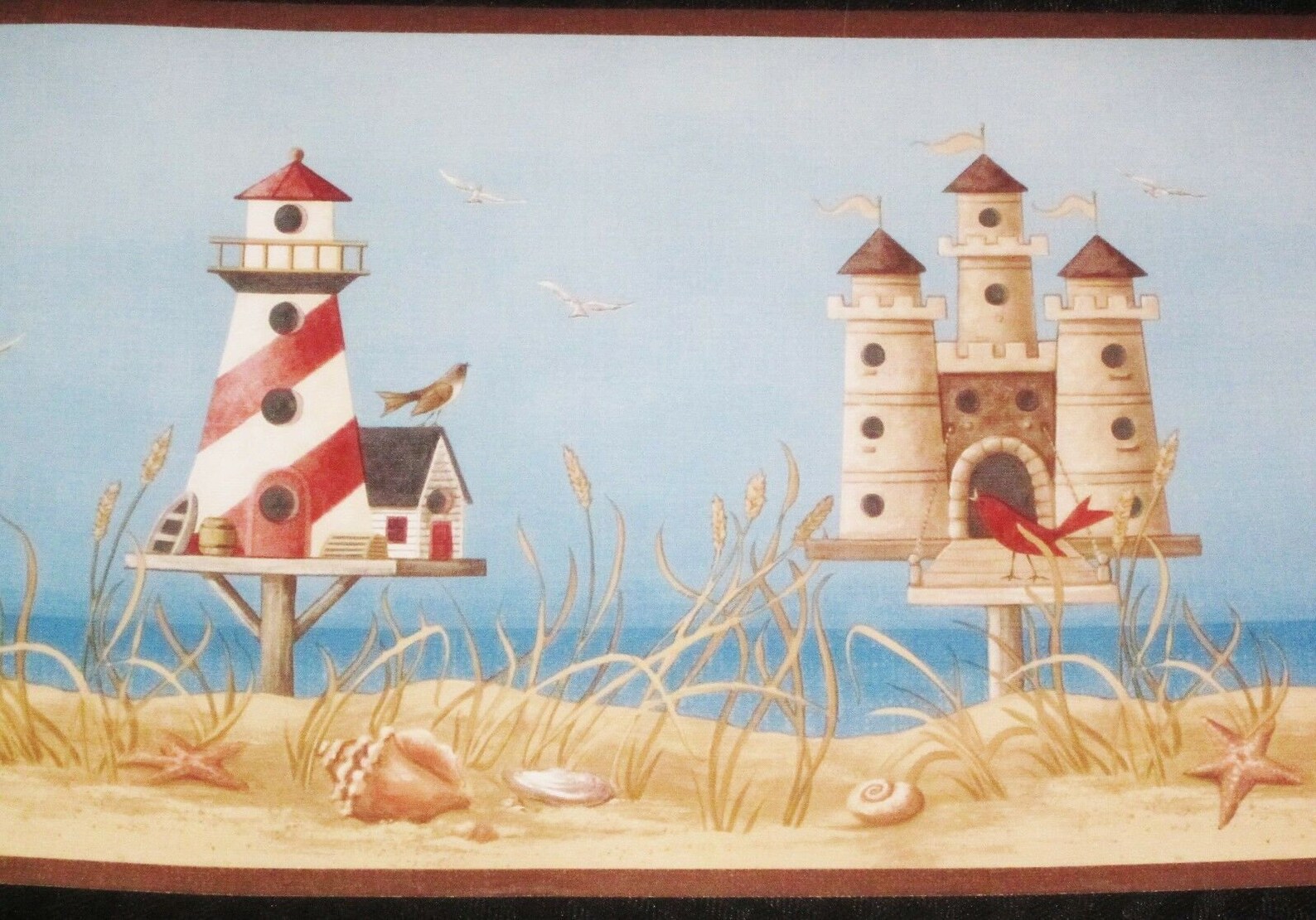 Birdhouse Sand Castle Beach Wallpaper Border Lighthouse Seaside Spa AG042203B Etsy