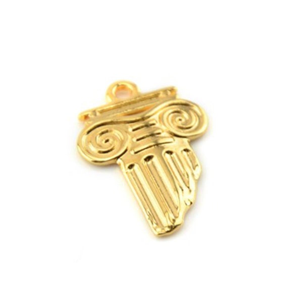 Gold Plated Column Charm, Greek Column Pendant, Ancient Greece charm, 25x17mm Ionic rhythm Column, 1 piece