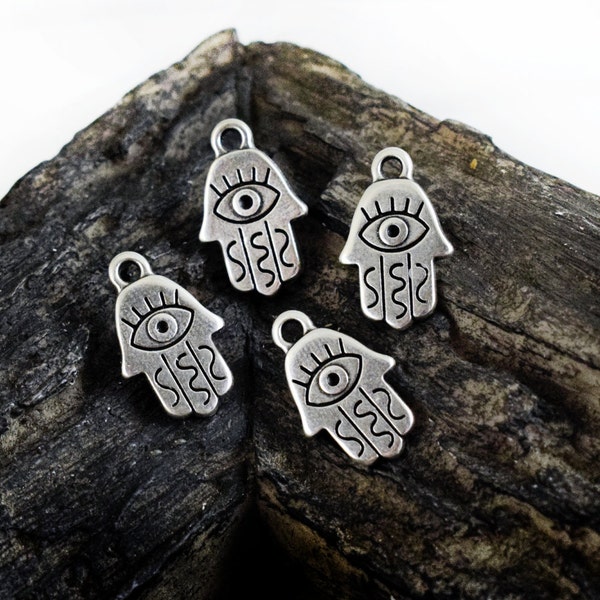 Encanto de mano de Hamsa plateado 11x18mm, Encanto de mano de Fátima, Encantos religiosos, Acabado de plata antigua, Suministros para hacer joyas, 6 piezas