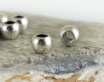 Round Balls Spacer Beads, Solid Brass Balls, Silver Plated Ball Beads, Antique Silver Rondelle, Tiny Silver Metal 5x4mm, 2mm hole, 15 pieces