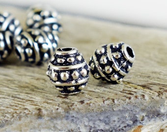 Silver plated Spacer Beads, Metal Beads 6mm, Small Round Ball Beads, Patterned Beads, Antique Silver finish, Jewelry Making Supplies, 10 pcs